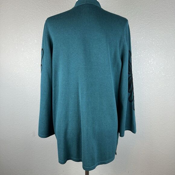 Chico's Womens Soutache Cardigan Sweater Size 2 Large Peacock Teal Cotton - Picture 5 of 8